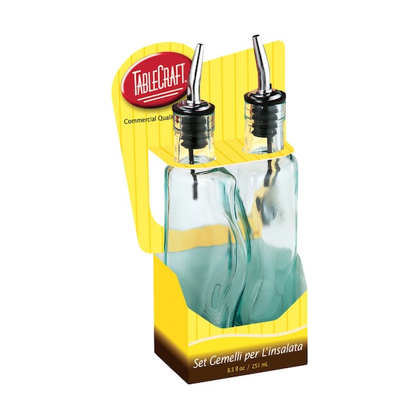TableCraft Gemelli Clear Glass/Steel Oil and Vinegar Set w/Pourer 17 oz